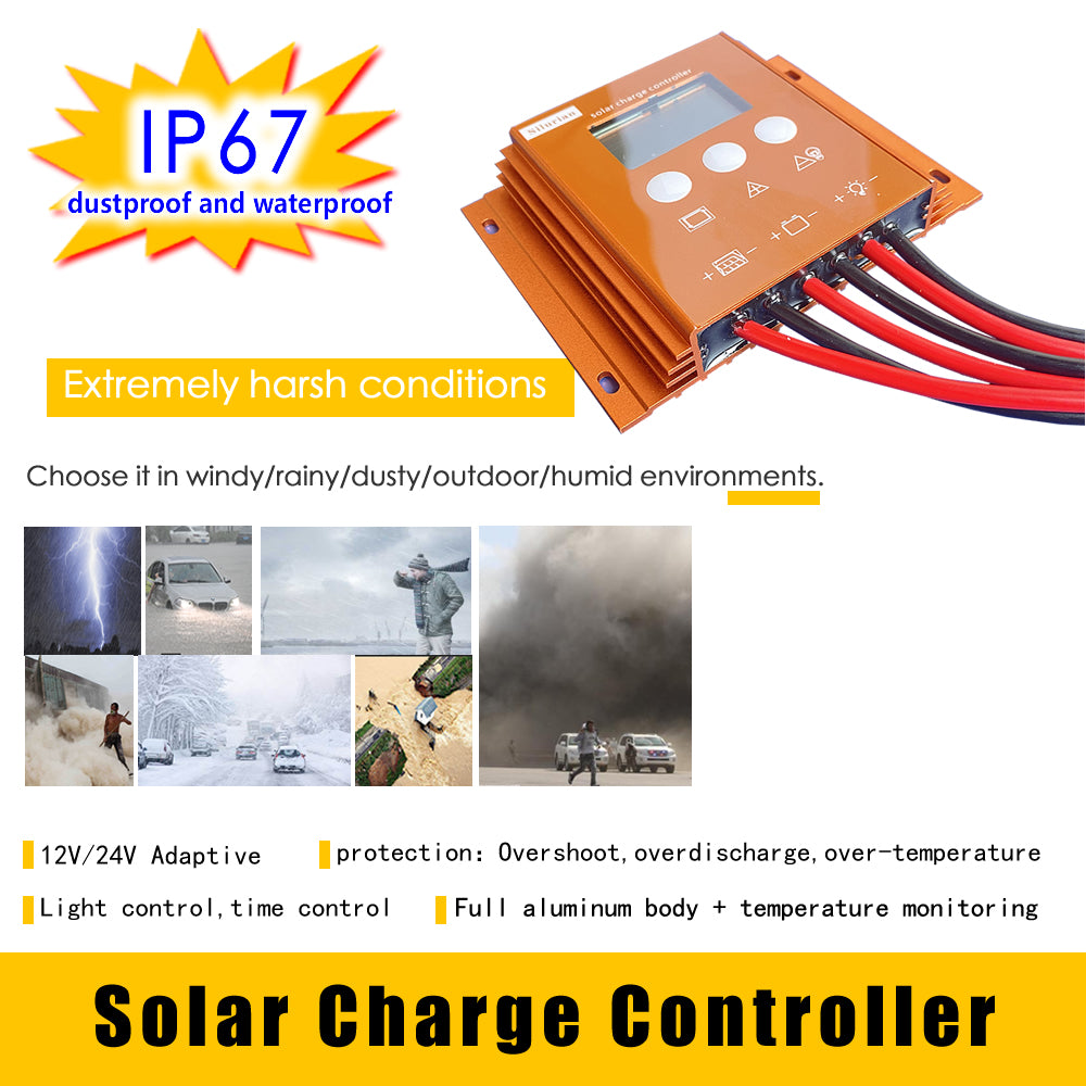 Waterproof IP67 Solar Charge Controller 12V/24V Solar Regulator PWM