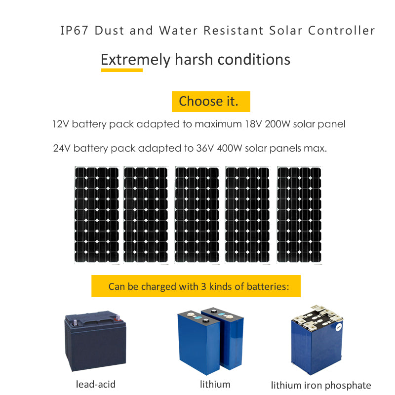 Waterproof IP67 Solar Charge Controller 12V/24V Solar Regulator PWM